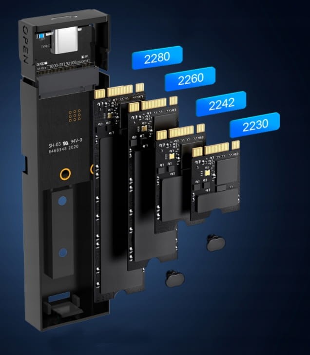 Skříň SSD NVME/SATA PCIe M.2 USB-C M2 Gen2 - fotka 3