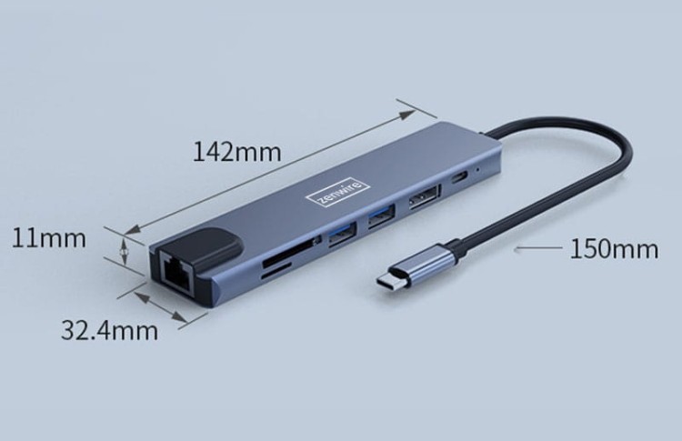 ADAPTER HUB 8w1 USB-C DisplayPort 8K 4K 144Hz RJ45 SD Zenwire BYL-2311 - zdjęcie 6