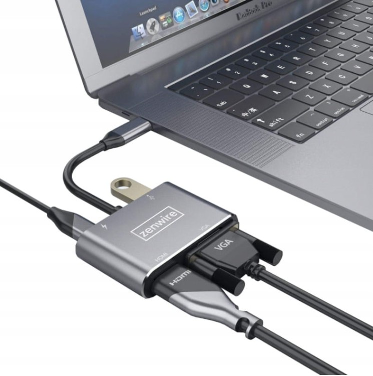 ADAPTÉR HUB USB-C 4W1 HDMI 4K VGA USB Zenwire BYL-2310 - fotka 3