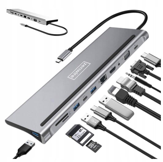 USB-C HUB 11w1 VGA RJ45 HDMI 4K ZenWire BYL-2017 - fotka 2