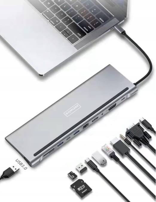 USB-C HUB 11w1 VGA RJ45 HDMI 4K ZenWire BYL-2017 - fotka 4